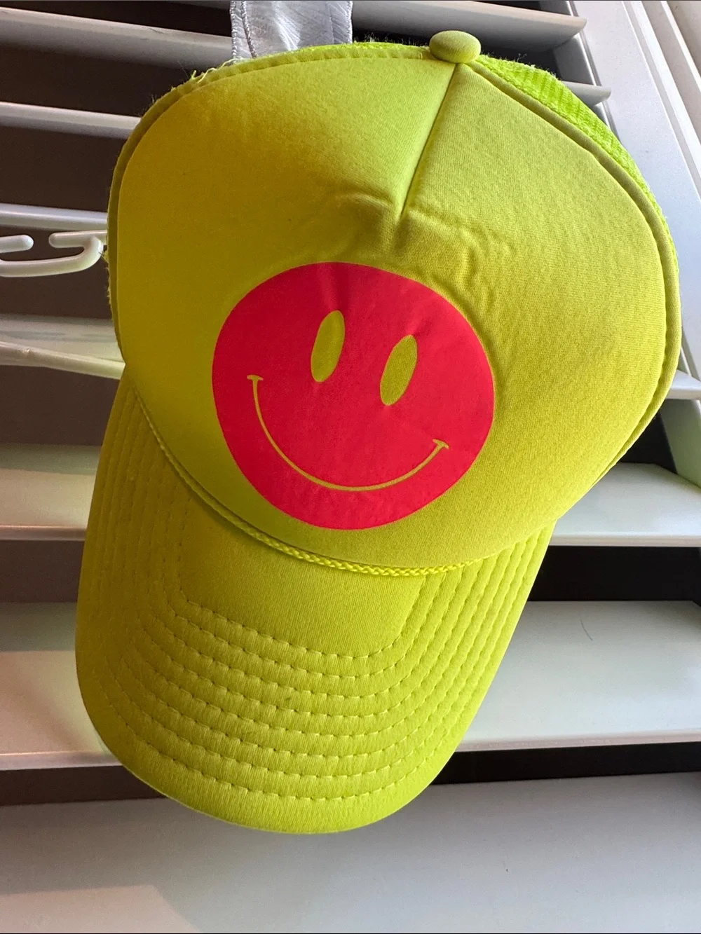 Kids Neon Yellow Smiley Cap - Youth Fun Hat